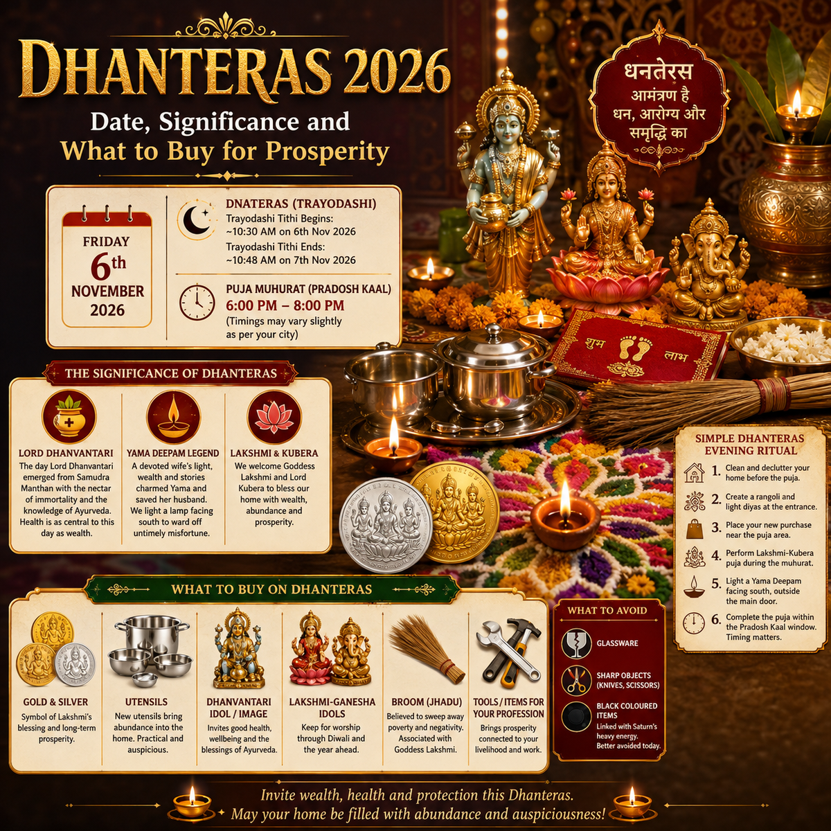 Dhanteras 2026: Date, Puja Muhurat & What to Buy